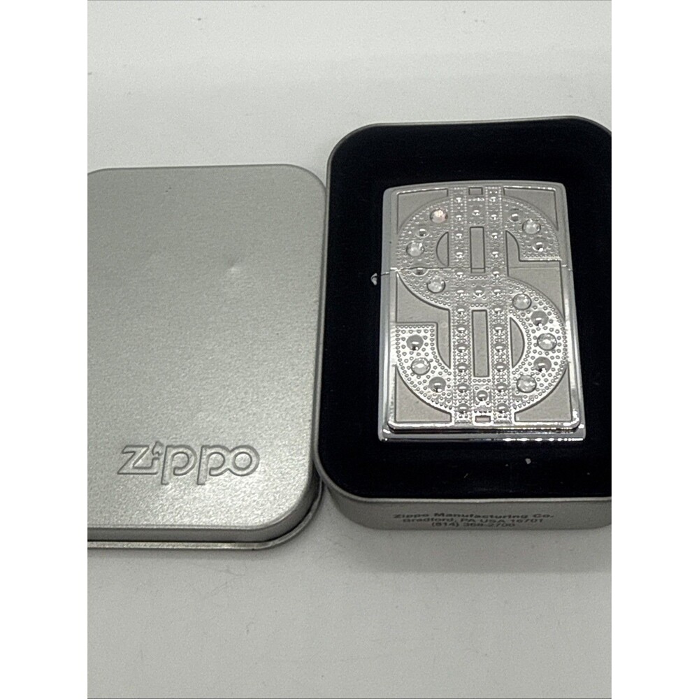 Zippo Dollar Emblem Swarovski Crystals High Polish Chrome 20904 New